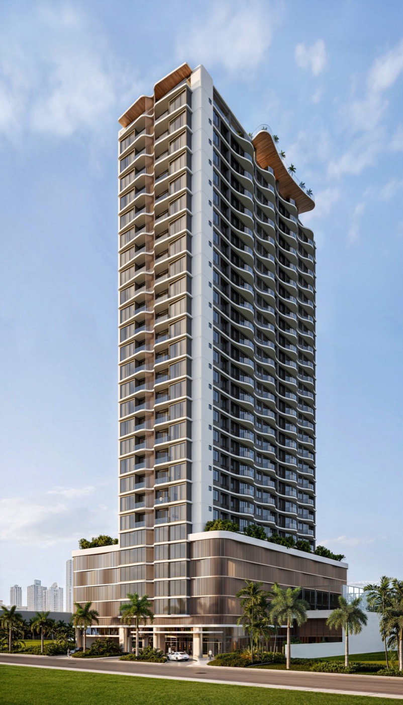 Render de la torre residencial Aurum en Costa del Este, Ciudad de Panamá